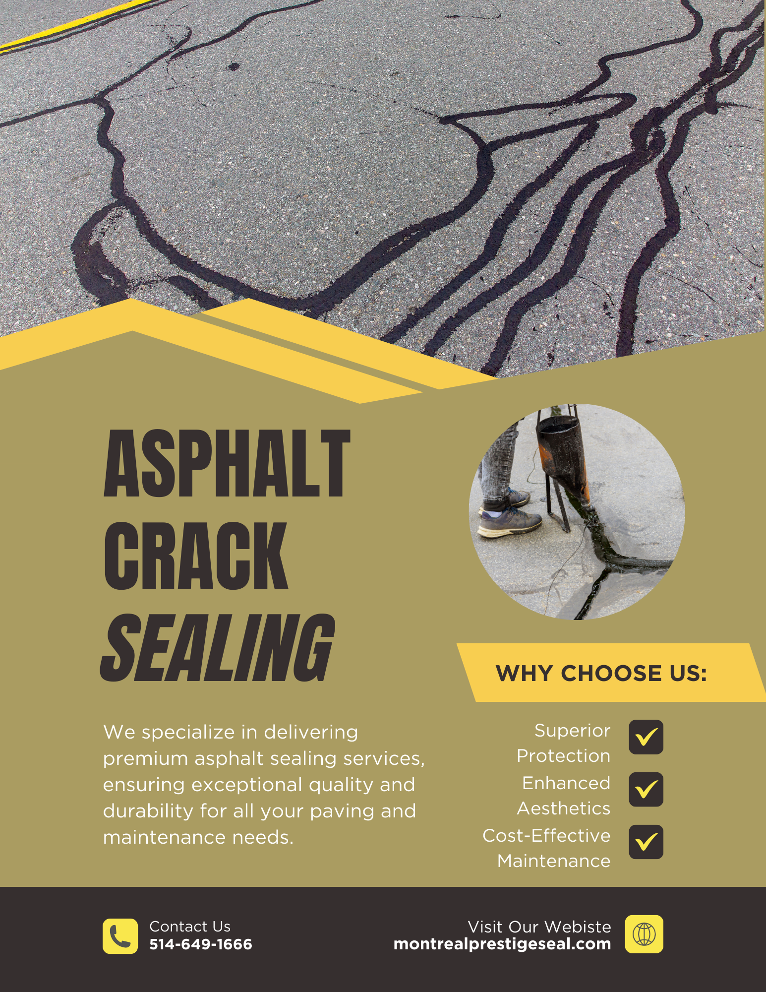 Asphalt crack filling service in Montreal before sealing