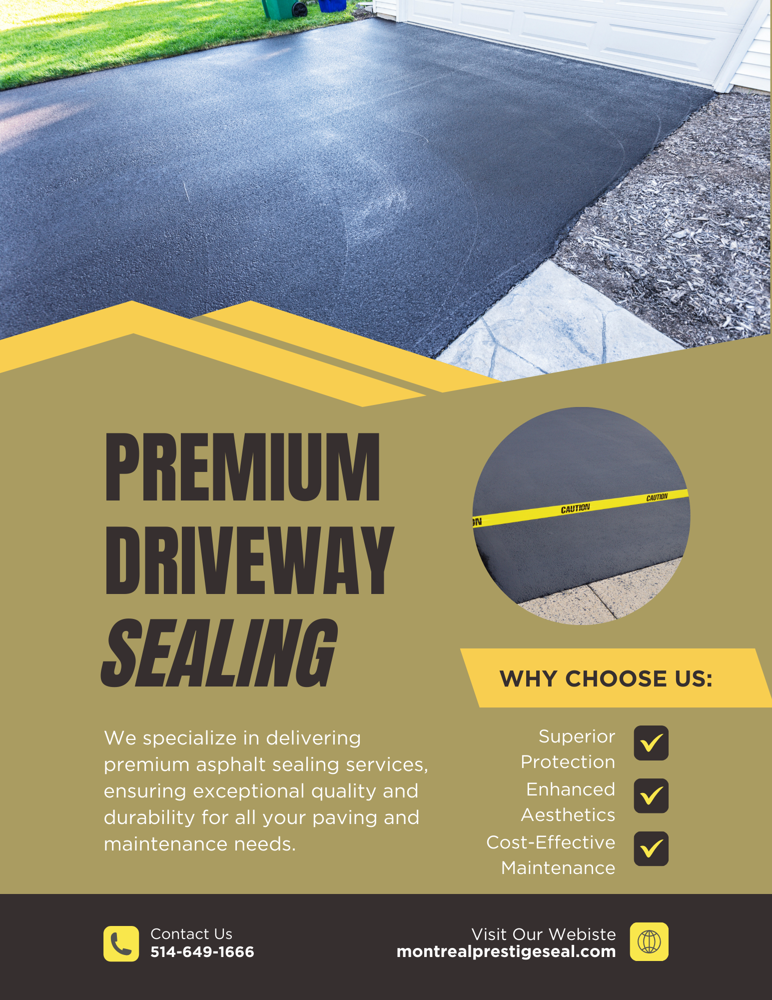 Residential driveway sealing in Montreal with crisp, cut-in edges